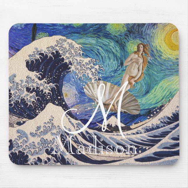 The Birth of Venus at The Great Wave Mouse Pad (Front)