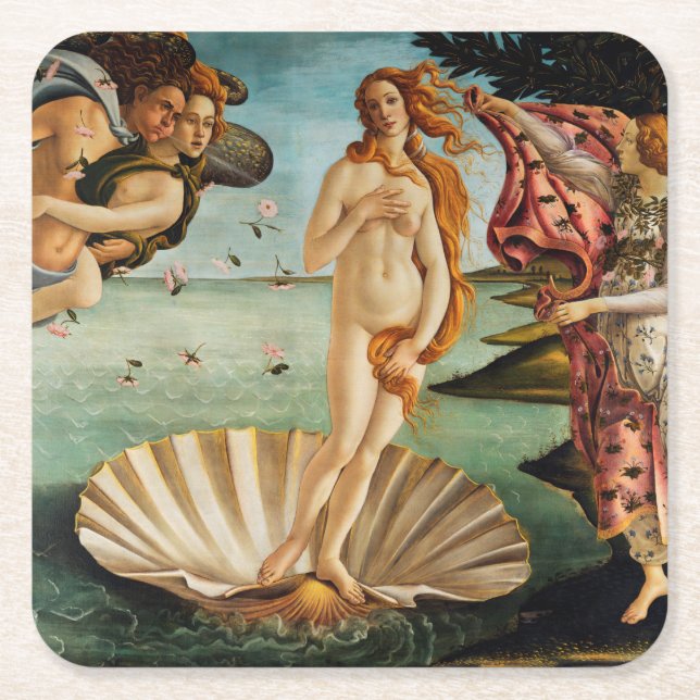 The Birth of Venus, Sandro Botticelli, 1485 Square Paper Coaster (Front)