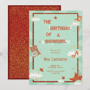 The Birthday of a Showgirl Theme Retro Music Party Invitation