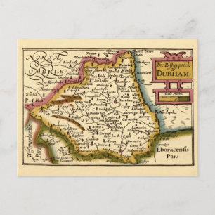 The Bishopprick of Durham County England Old Map Postcard