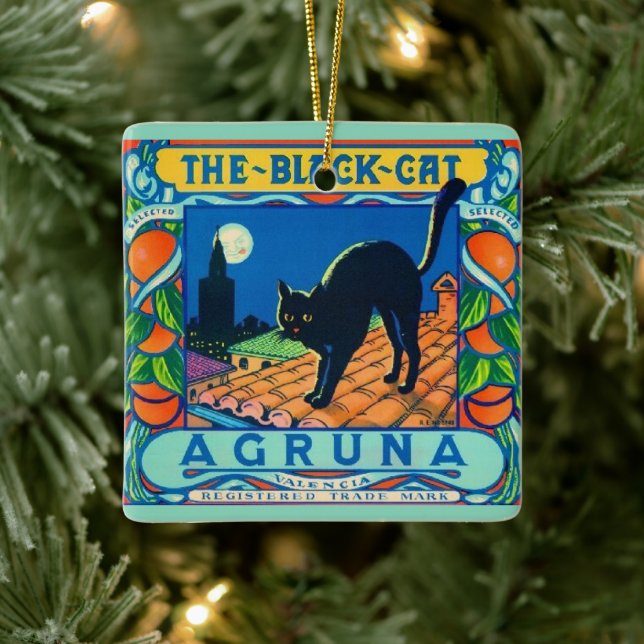 The Black Cat Ceramic Tile Ornament (Tree)