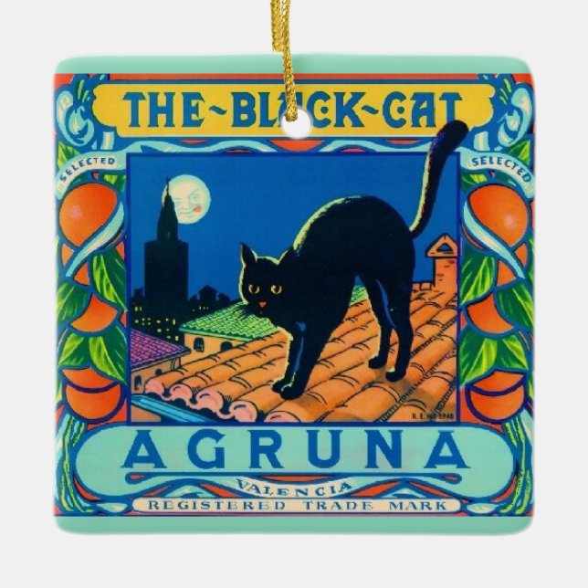 The Black Cat Ceramic Tile Ornament (Front)