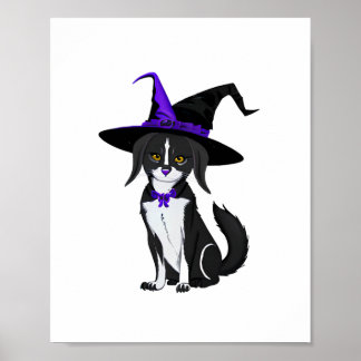 The Black Cat In Halloween Party. Sticker  Poster