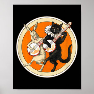 The Black Cat zine Halloween Cat Rabbit and Banjo Poster