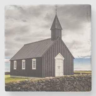 The Black Church Of Budir, Iceland Stone Coaster