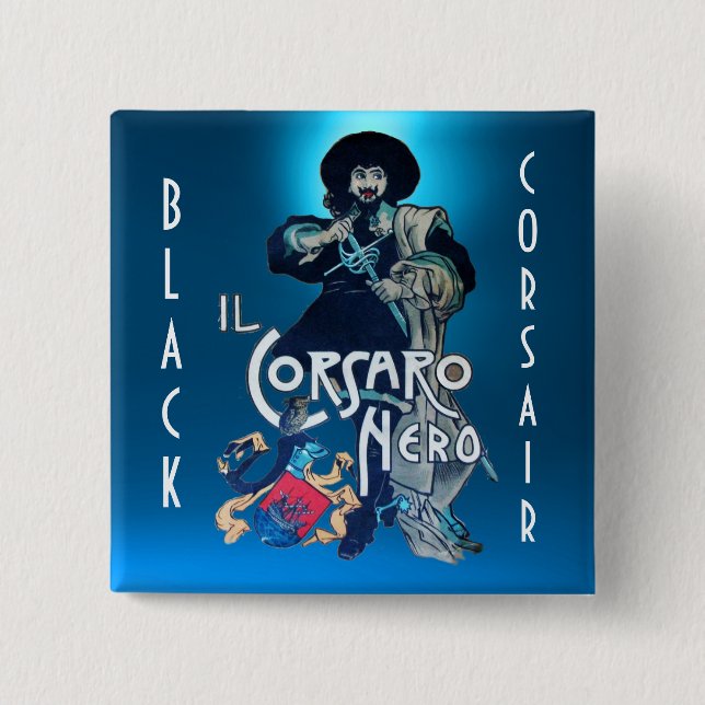 THE BLACK CORSAIR gem blue 15 Cm Square Badge (Front)