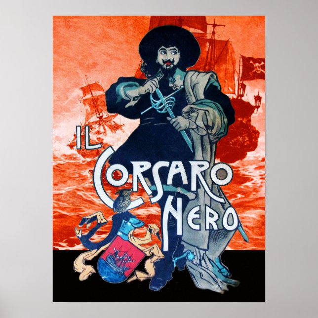 THE BLACK CORSAIR /Pirate Ship Battle In Red Poster (Front)
