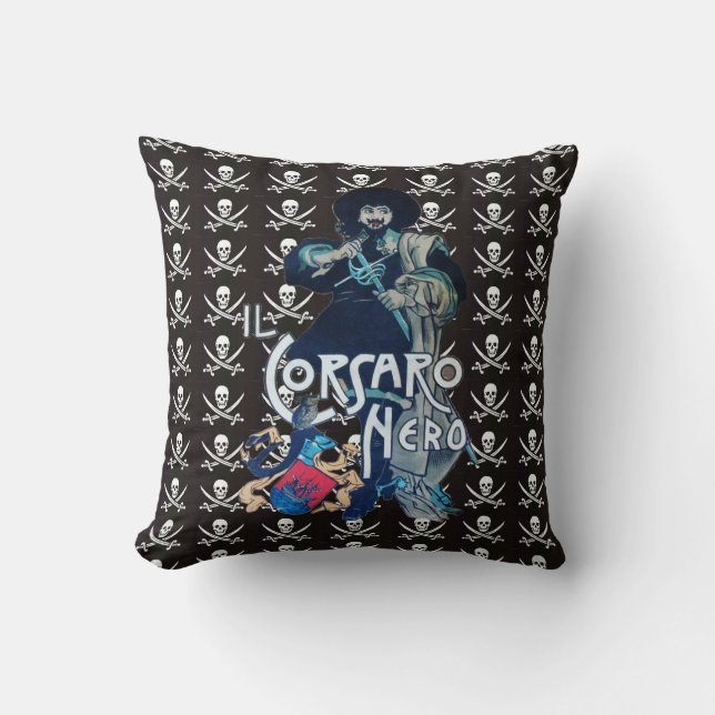 THE BLACK CORSAIR SKULL CROSSED SWORDS CUSHION (Front)