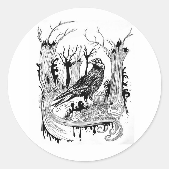 The Black Crow  Classic Round Sticker (Front)