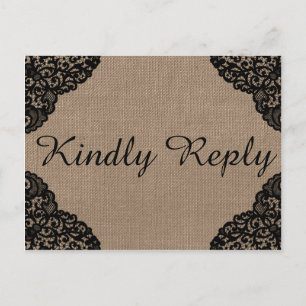 The Black Lace On Rustic Burlap Wedding Collection Invitation Postcard