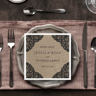 The Black Lace On Rustic Burlap Wedding Collection Napkin