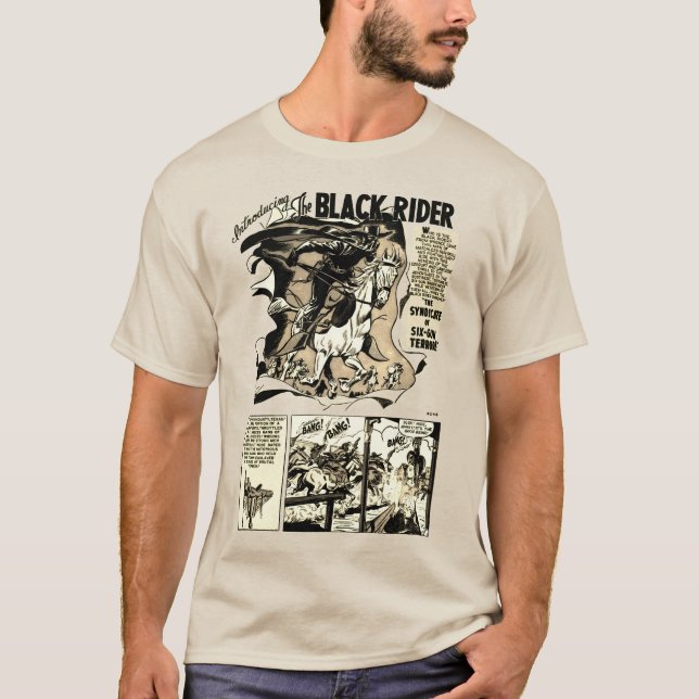 "The Black Rider" Action Comic Strip T-Shirt (Front)