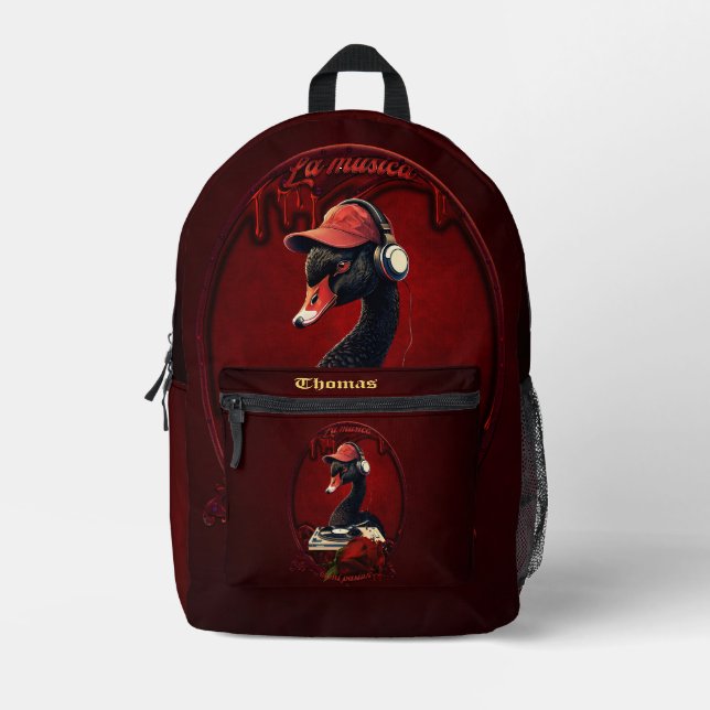 The black swan, symbolising creativity  printed backpack (Front)