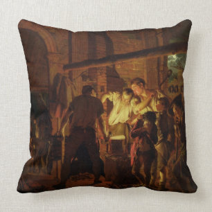 The Blacksmith's Shop (oil on canvas) Cushion