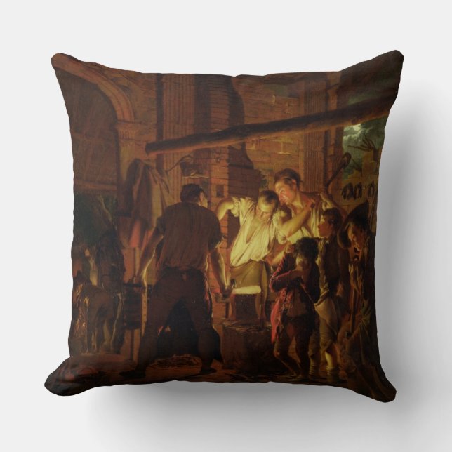 The Blacksmith's Shop (oil on canvas) Cushion (Front)