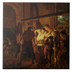 The Blacksmith's Shop (oil on canvas) Tile