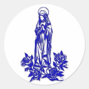 The Blessed Virgin Mary ( with blue roses ) Classic Round Sticker