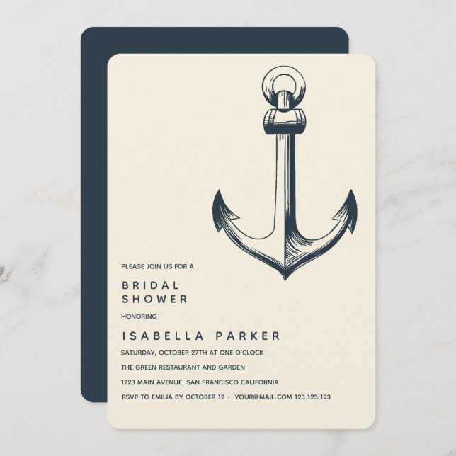 The Blue Anchor | Wedding Bridal Shower Invitation (Front/Back)