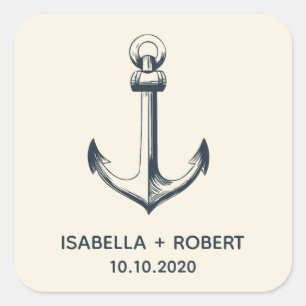 The Blue Anchor   Wedding Monogram Square Sticker