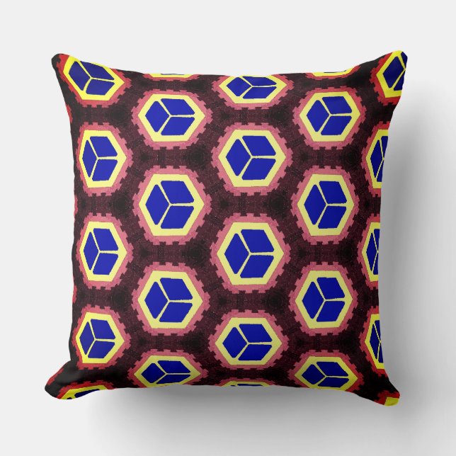 The Blue and Yellow Boxes over Brown Spaces Cushion (Front)