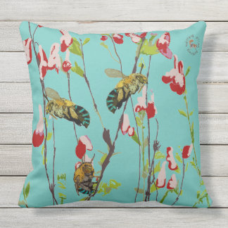 The Blue Banded Bee on Aqua by Chrissy Wild Cushion