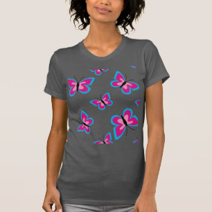 The Blue Border Pink Butterfly Pattern T-Shirt