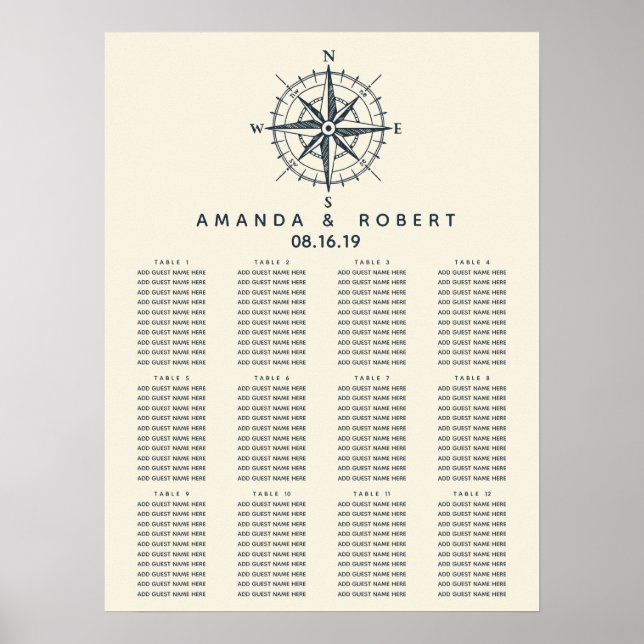 The Blue Compass | Nautical Wedding Seating Chart (Front)
