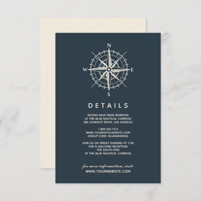 The Blue Compass | Wedding Guest Details Invitation (Front/Back)