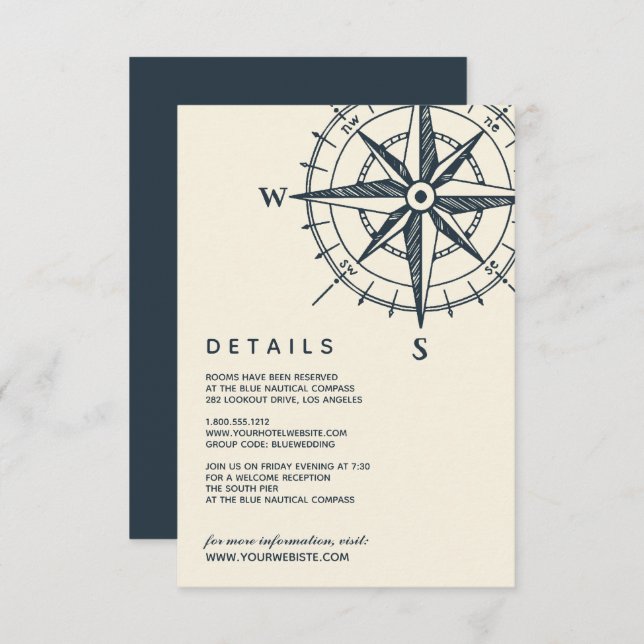 The Blue Compass | Wedding Guest Details Invitation (Front/Back)