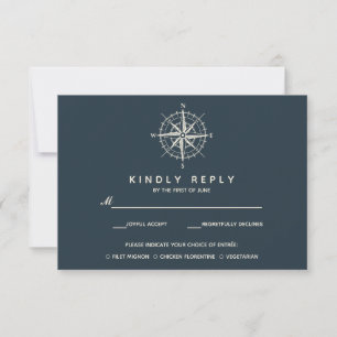 The Blue Compass   Wedding RSVP with meal choise Card
