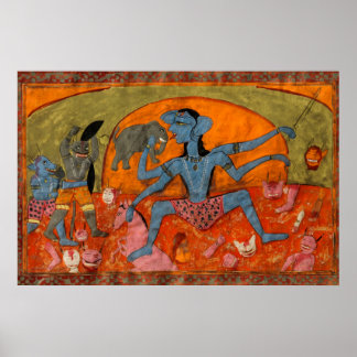 The blue-complexioned Kali slaying demons Poster