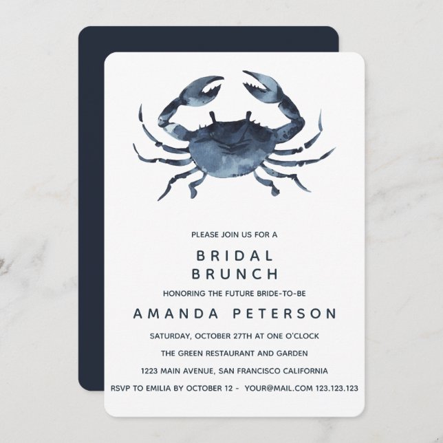 The Blue Crab | Bridal Brunch Wedding Invitation (Front/Back)