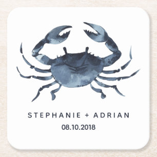 The Blue Crab Customised Wedding Square Paper Coaster