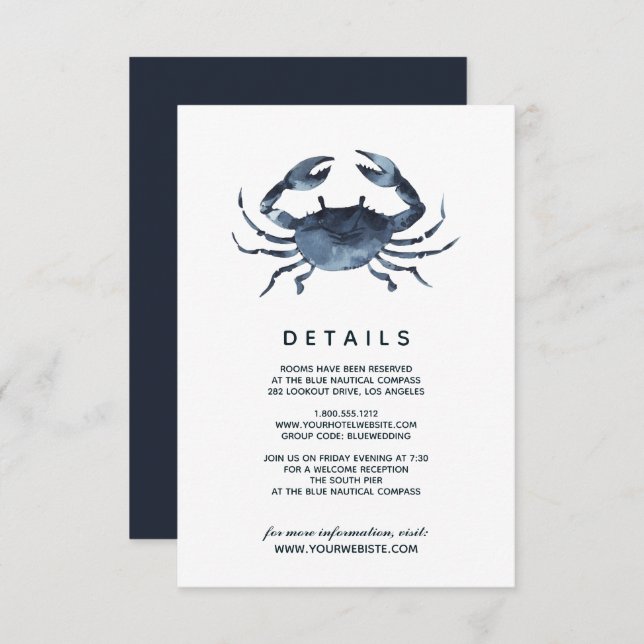 The Blue Crab | Wedding Guest Details Invitation (Front/Back)