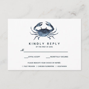 The Blue Crab   Wedding RSVP with meal choise Card