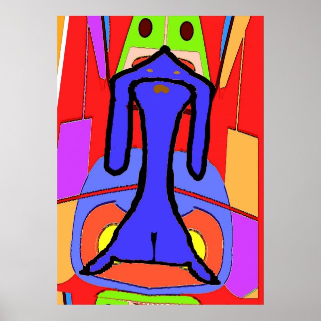 The Blue Dachshund Cubism Abstract Poster (Front)