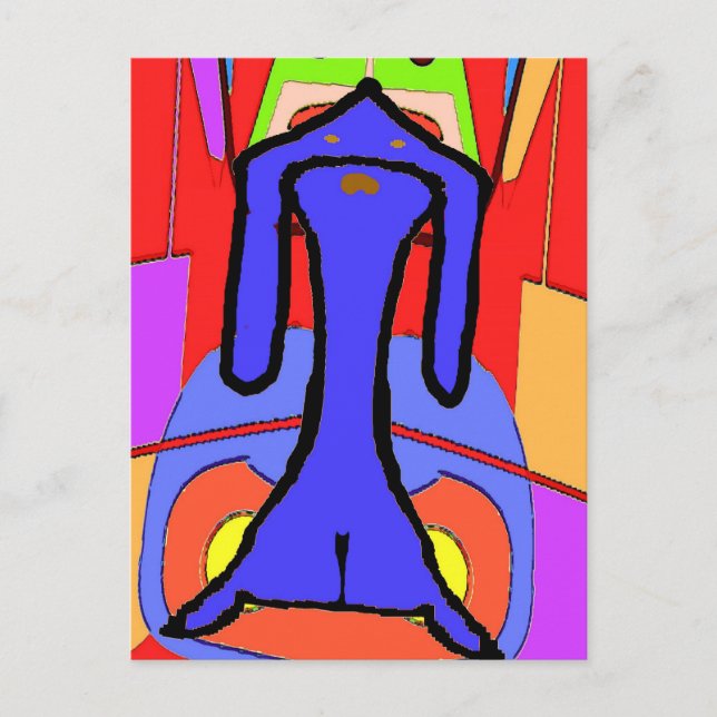 The Blue Dachshund Cubism Abstract Print Postcard (Front)