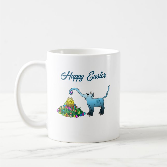 The blue elephant collects Easter eggs Coffee Mug (Left)