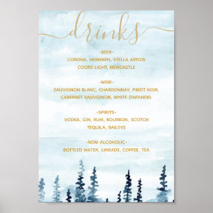 The Blue Forest Watercolor Drinks Menú Poster