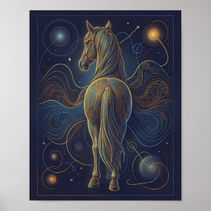 The blue fractal horse - looking ahead poster