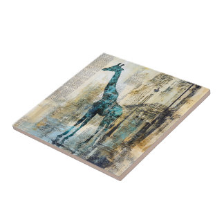 The Blue Giraffe In Paris Ceramic Tile