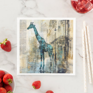 The Blue Giraffe In Paris Paper Napkins