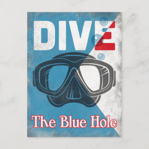 The Blue Hole Vintage Scuba Diving Mask Postcard