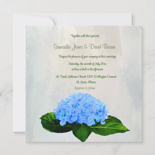 The Blue Hydrangea Custom Wedding Invitation (Front)