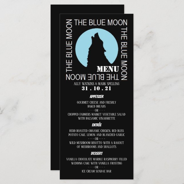 The Blue Moon, Halloween Party Menu (Front/Back)