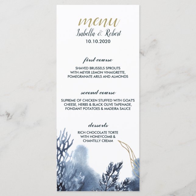 The Blue Reef | Nautical Wedding Menu (Front)