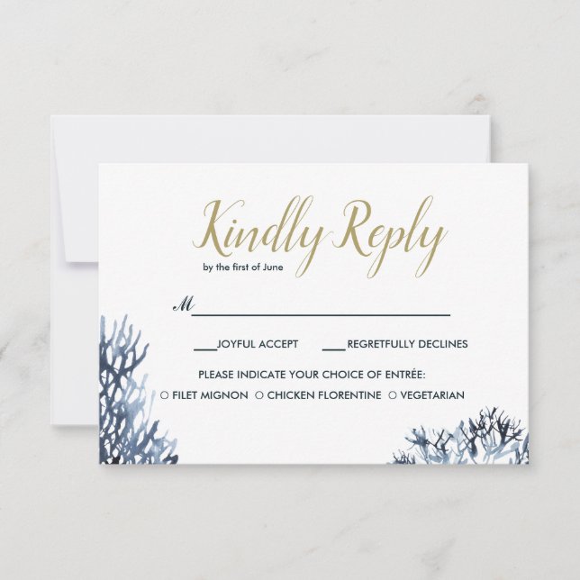 The blue Reef | Wedding RSVP with meal choise Card (Front)