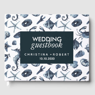 The Blue Seahorse Nautical Maritime Wedding Guest Book