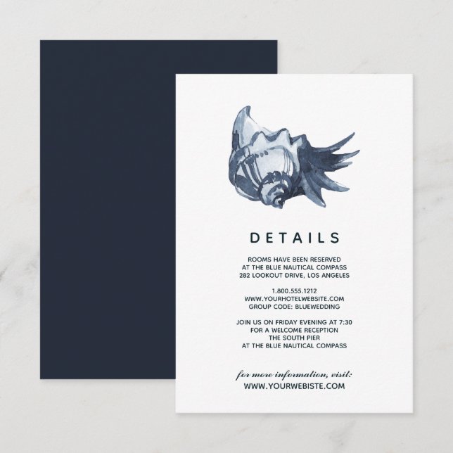 The Blue Seashell | Wedding Guest Details Invitation (Front/Back)