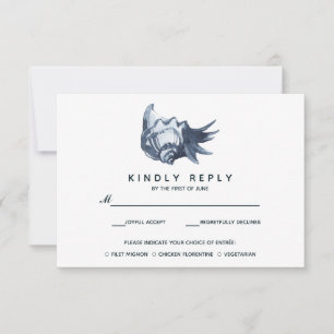 The Blue Seashell   Wedding RSVP with meal choise Card